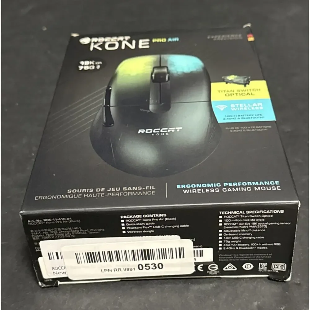 ROCCAT Kone Pro Air Wireless Gaming Mouse Ergonomic Optical 19K DPI RGB Black